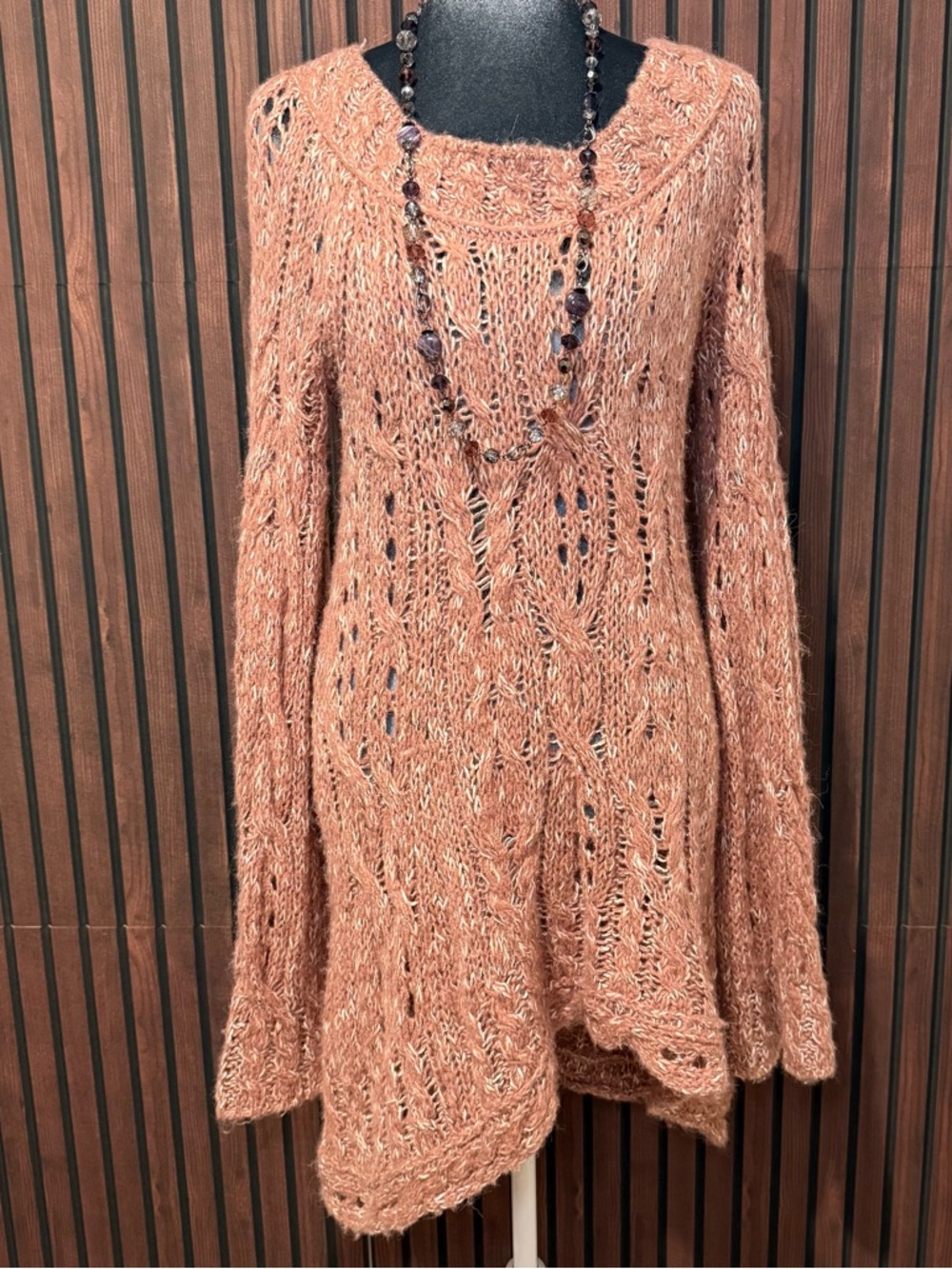 Free People Blush Open Knit Boho Sweater | Oversized Slouchy Fit